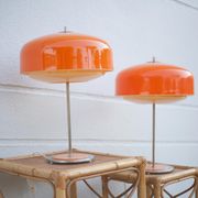 Pair of orange mushroom lamp, bedside lamp, vintage lamp, retro, seventies