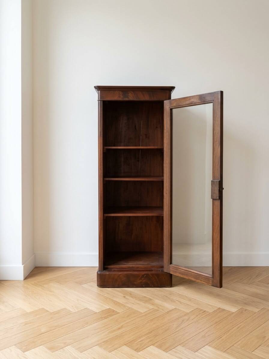 Petit meuble de rangement vitré ancien en bois