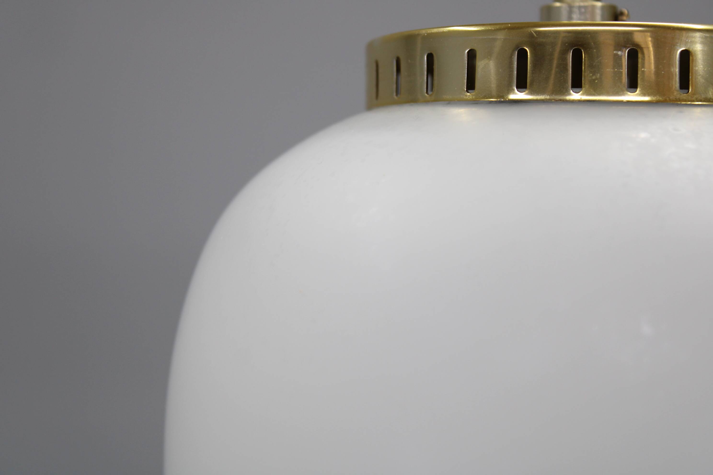 1970s Bent Karlby Pair of China Pendants of Opaline Glass and Brass by Lyfa