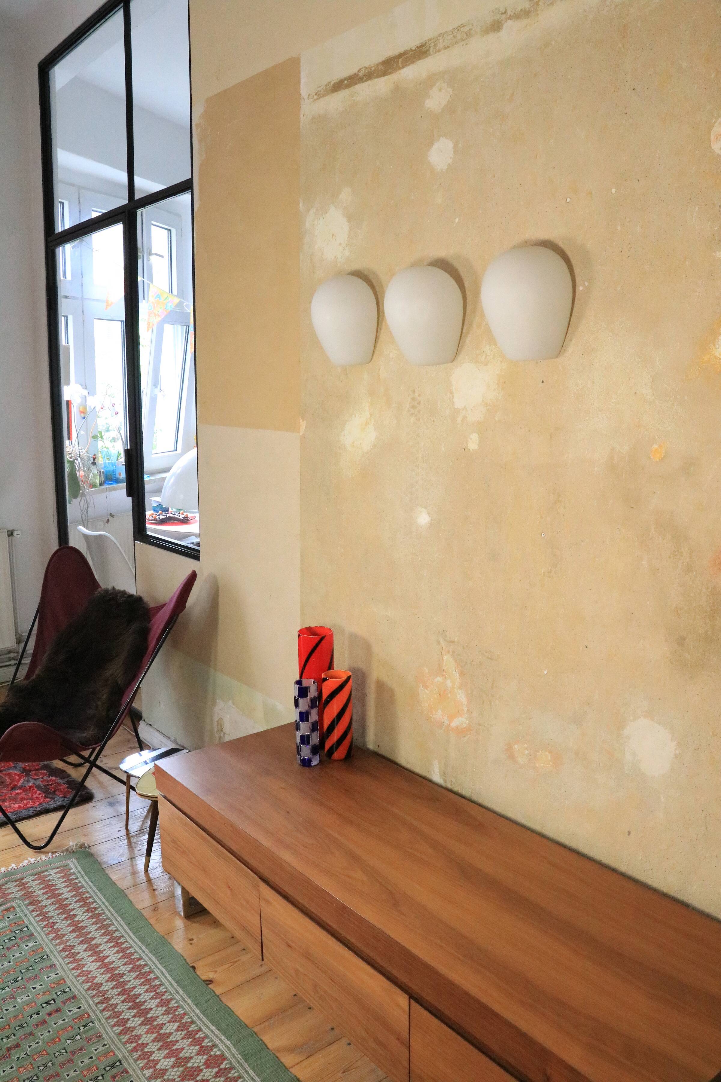 3 Wilhem Wagenfeld wall lamps, Peill & Putzler, "Muschel", 1950s