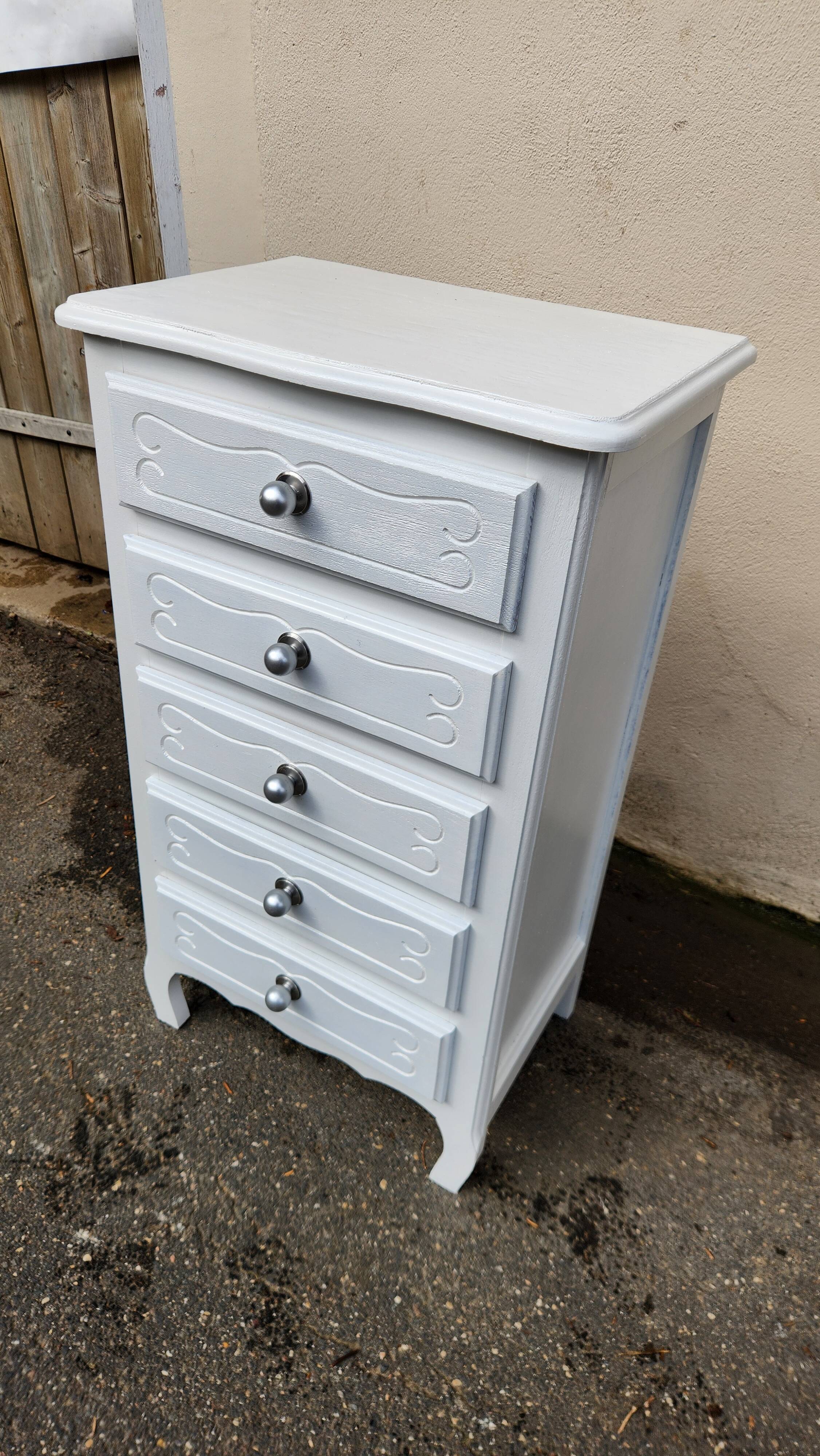 beau chifonnier 5 tiroirs blanc en bois