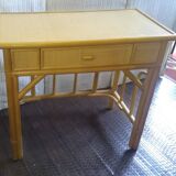 Desk or console and its armchair in rattan and bamboo