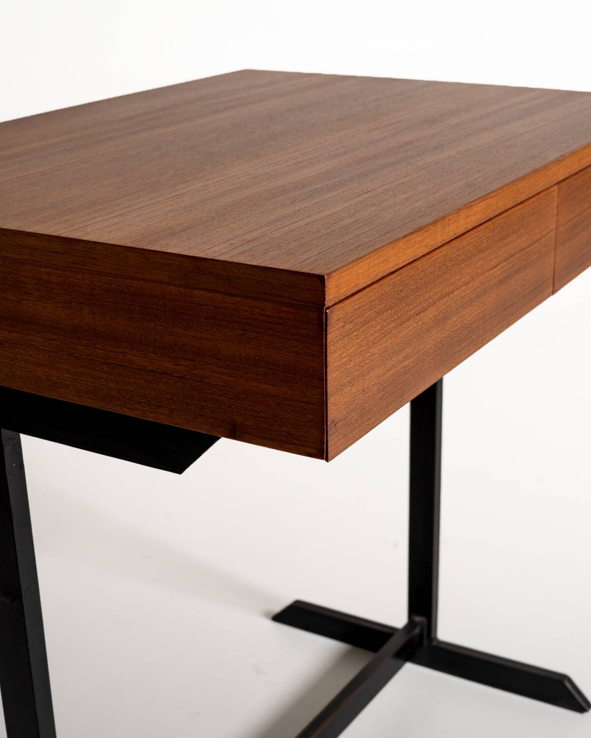 Teak writing desk with black metal structure, European production, 1960s