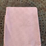 Duo set, consisting of two large pink-dyed cotton and linen towels, embroidered, TK monograms