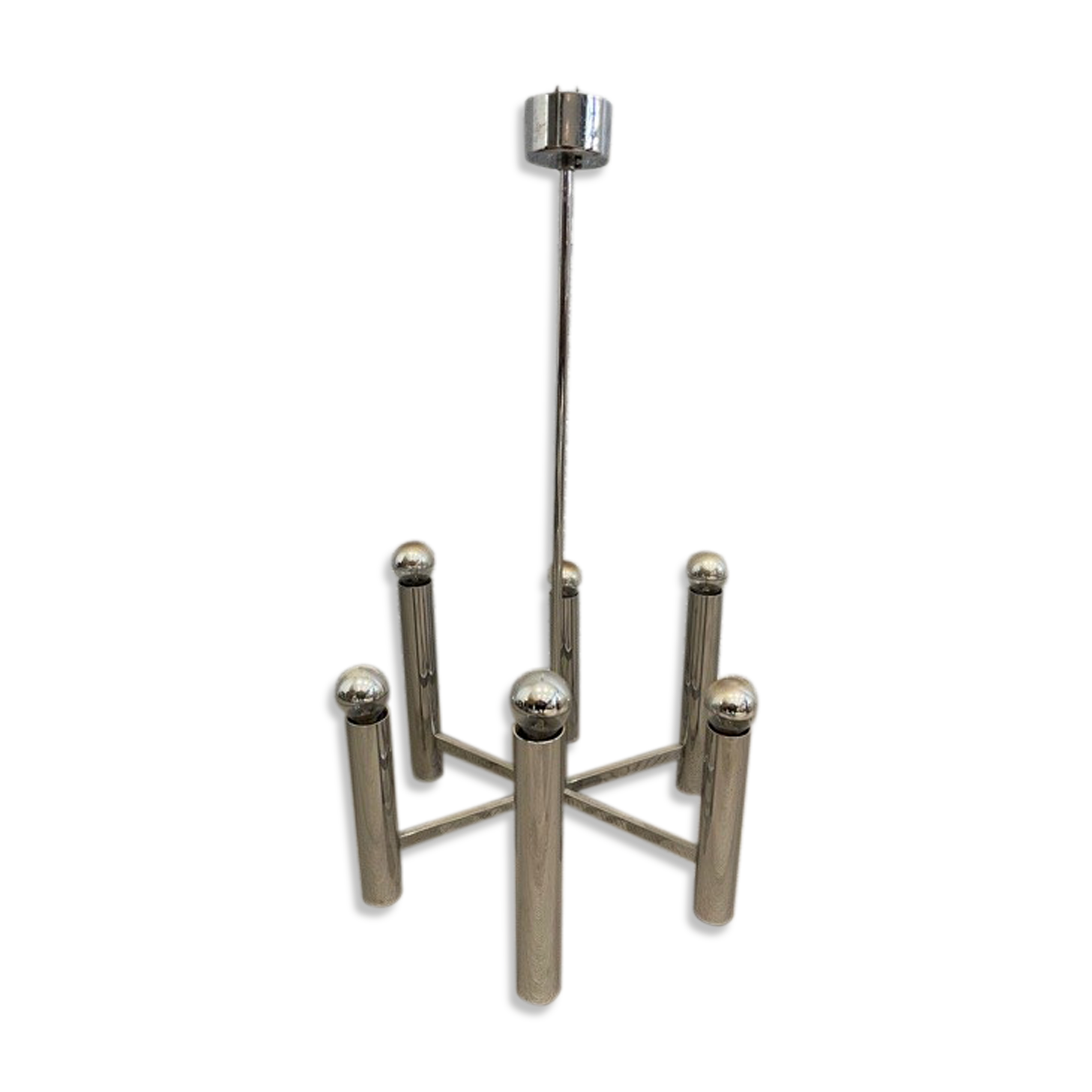 1970 stainless steel modernist chandelier