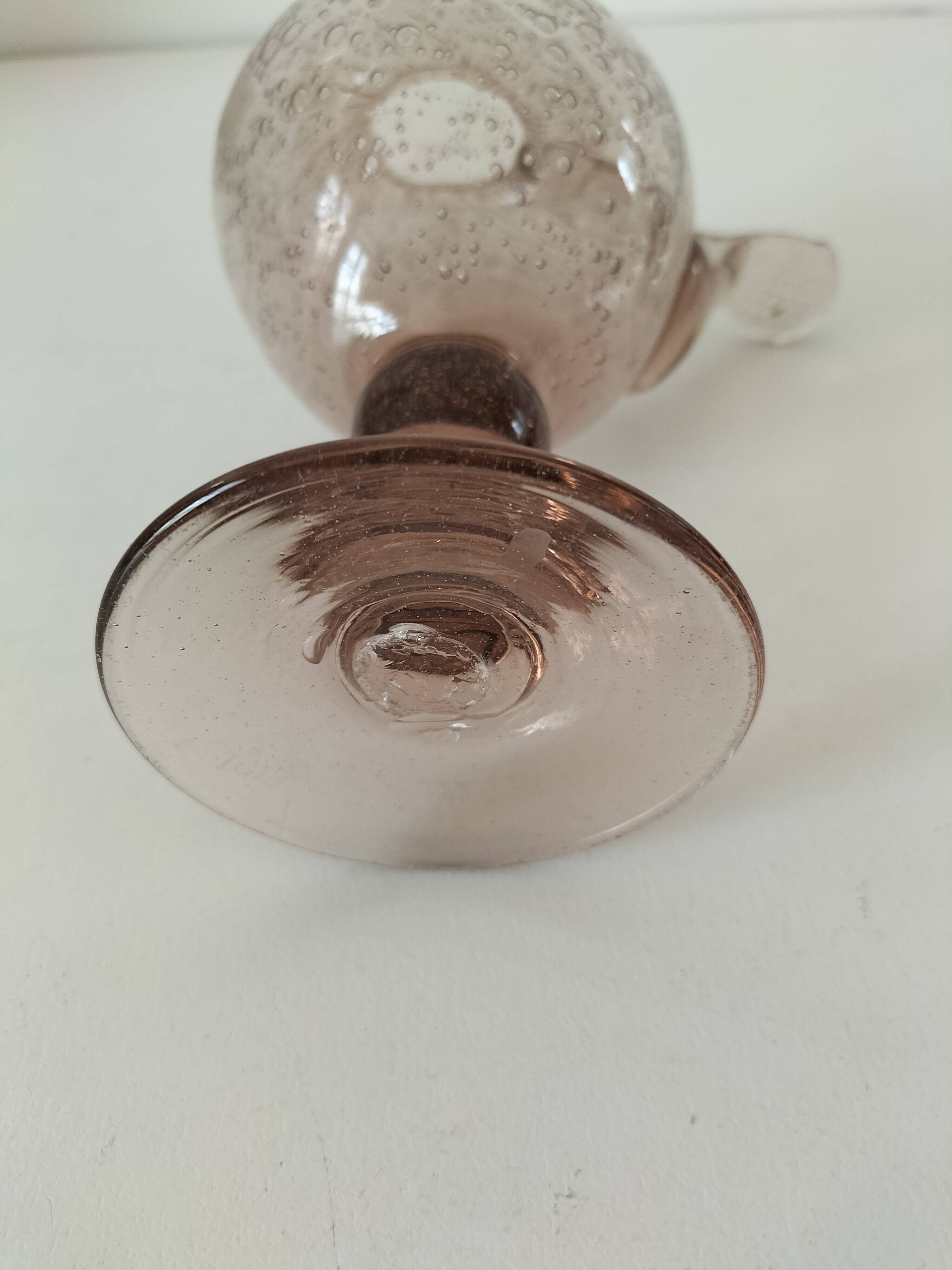 Biot candle holder vase in powder pink blown bubble glass.
