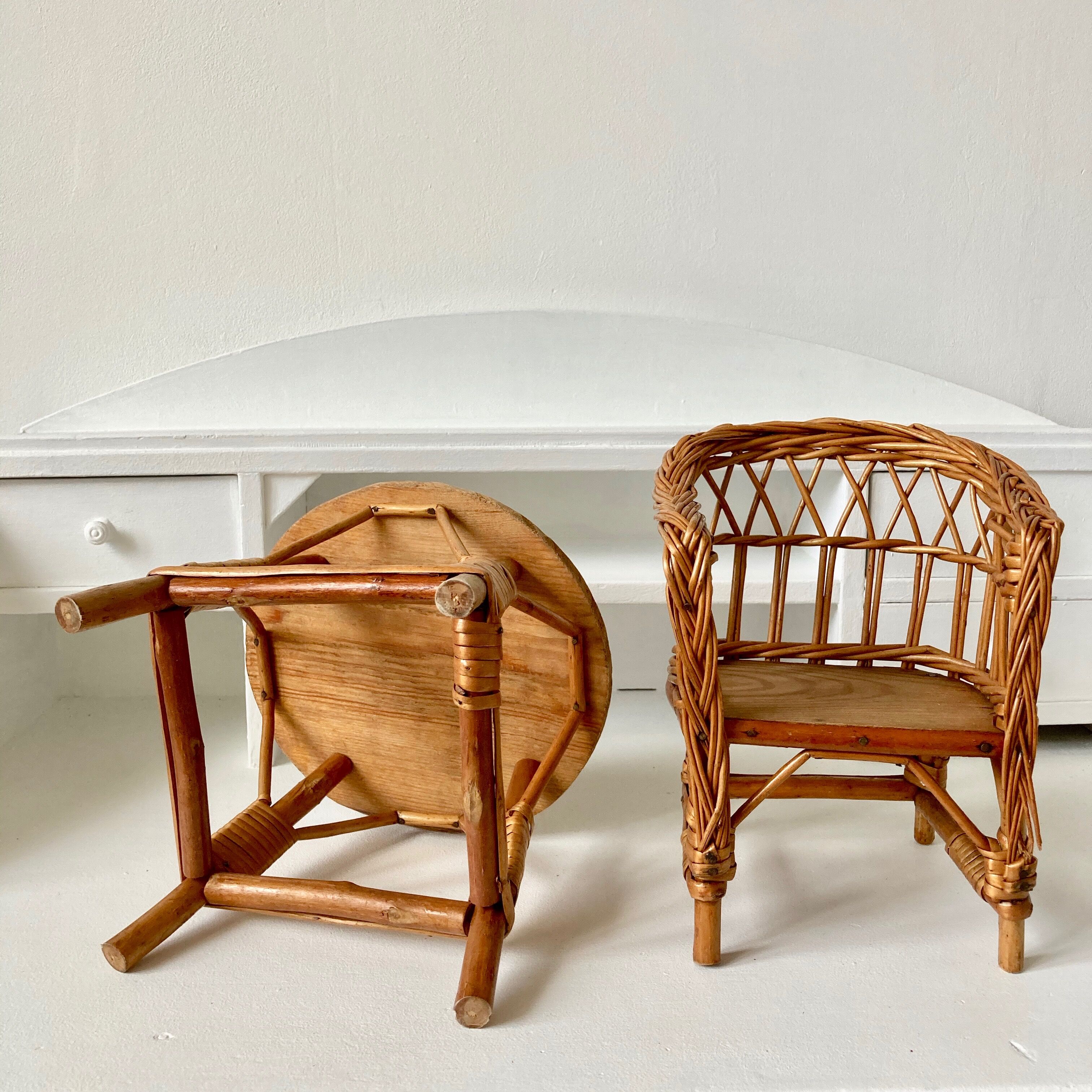 Vintage rattan furniture for doll