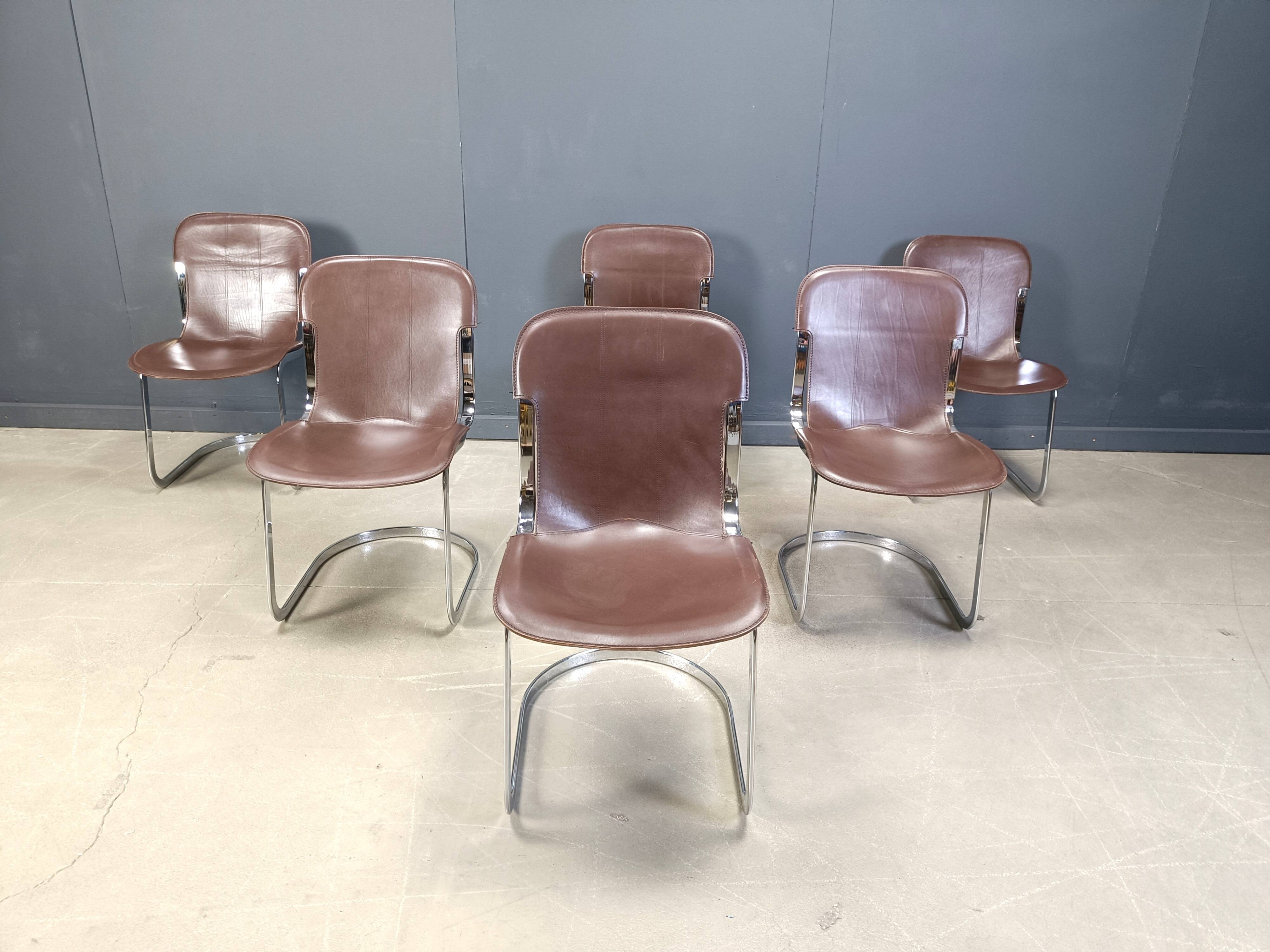Vintage leather and chrome dining chairs by Cidue, 1970s