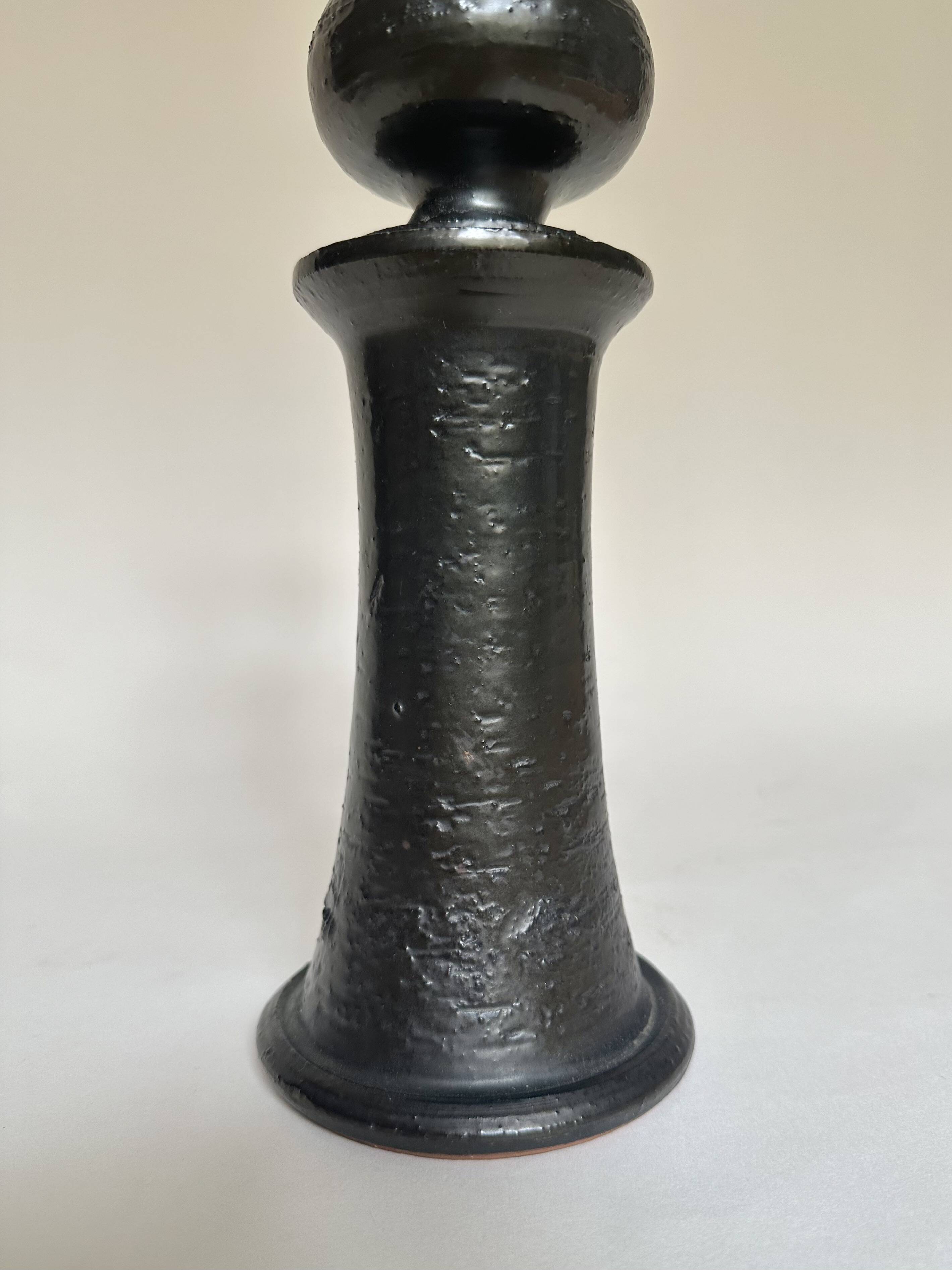Black ceramic candlestick Jean Marais Vallauris