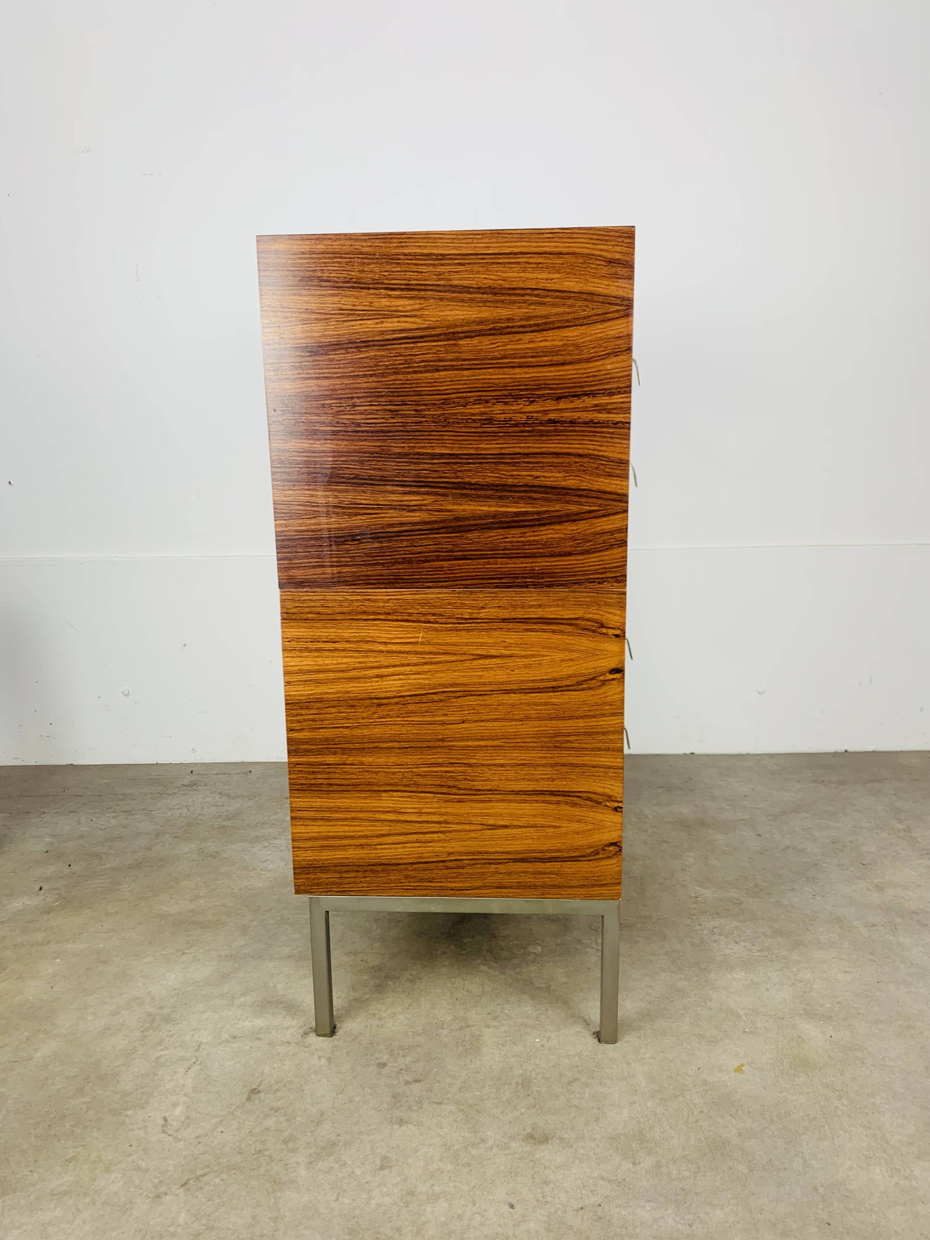 Rosewood and glass chest of drawers, 1960s, Scandinavian storage furniture.