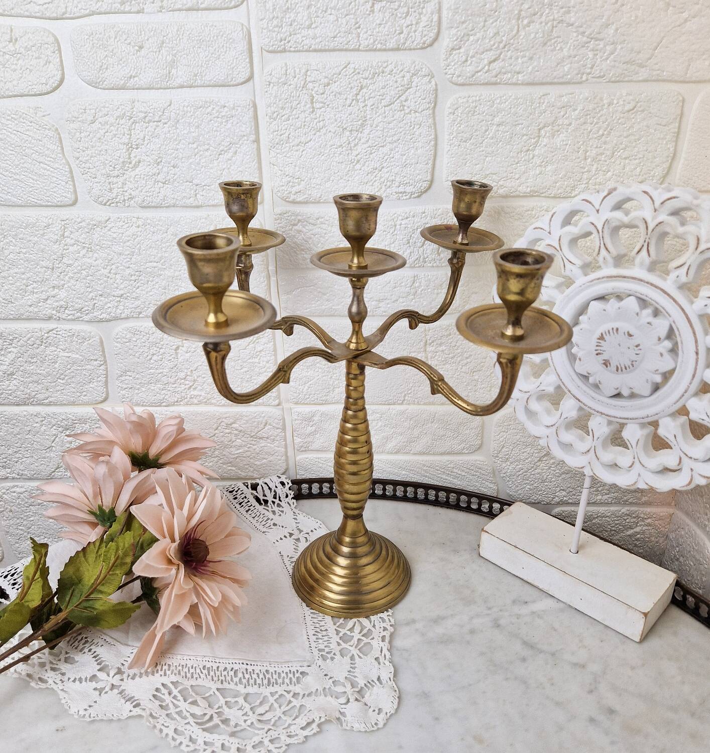 Vintage golden brass candlestick