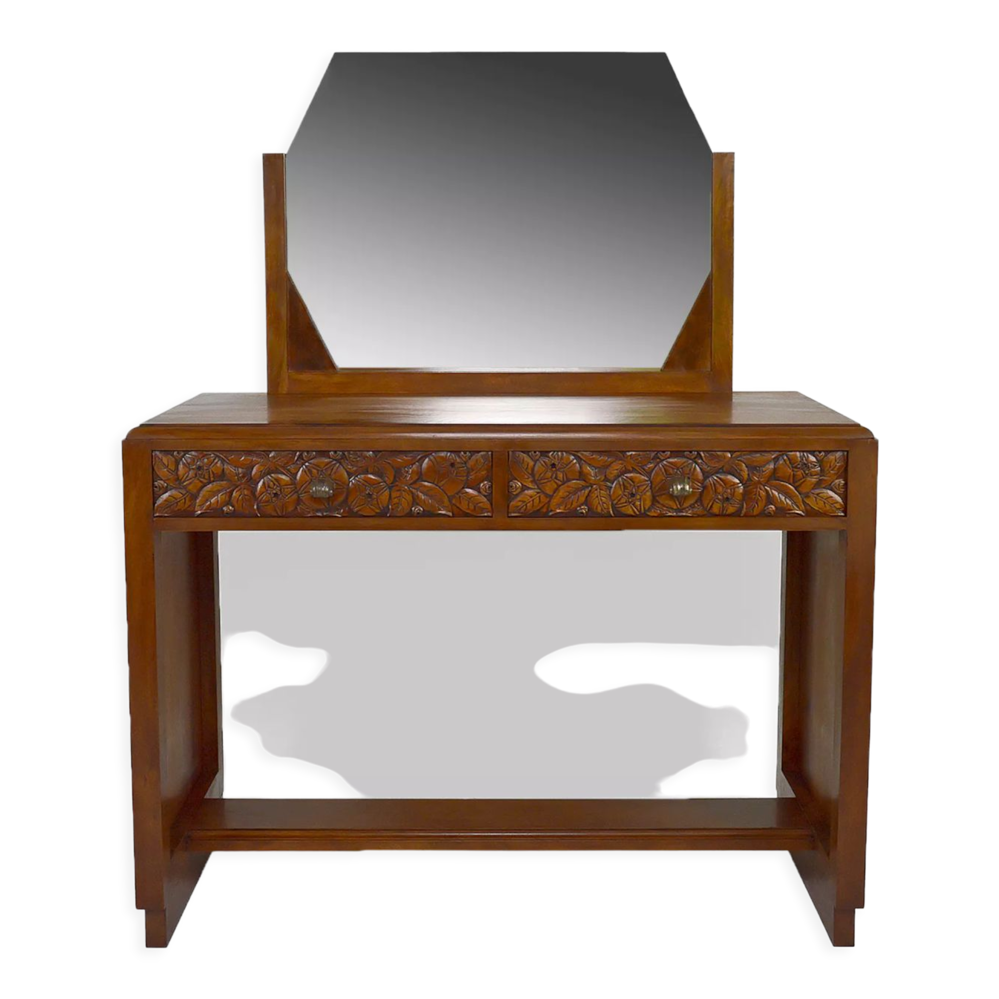 Coiffeuse art déco en noyer sculpté, france, vers 1930