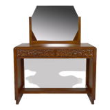 Art deco dressing table in sculpted walnut, france, circa 1930