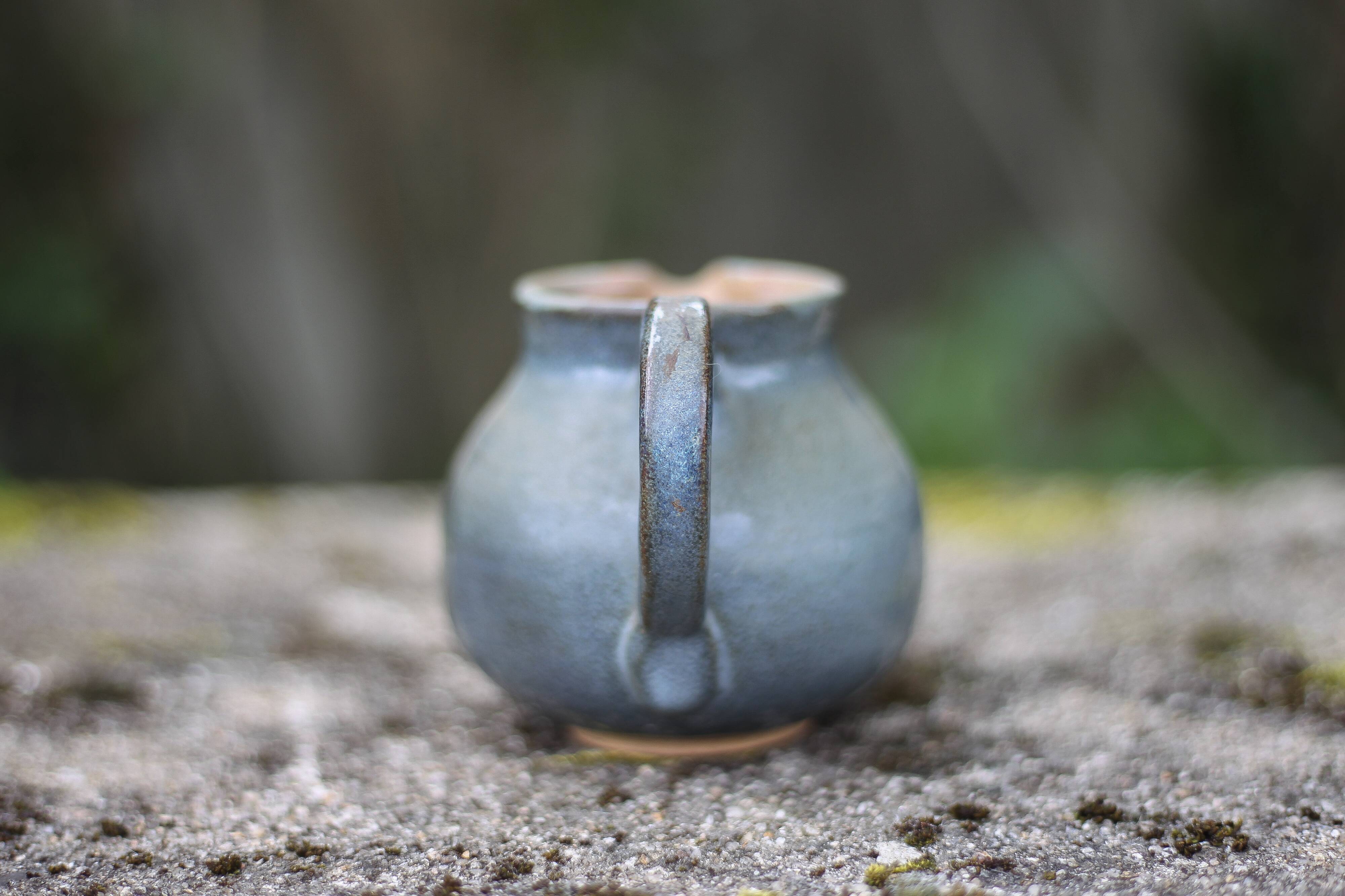 Blue glazed ceramic pitcher signed BB, vintage pitcher, small pitcher, cream pot, milk pot