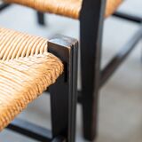 2 low bedroom chairs in hand-woven rice straw, 1950s/1960s