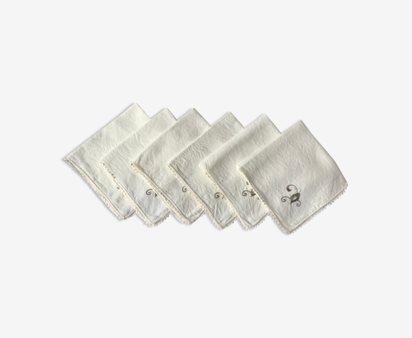 Set of 6 linen napkins embroidered 60s