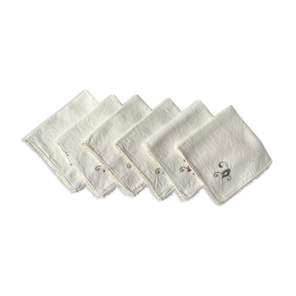 Set of 6 linen napkins embroidered 60s