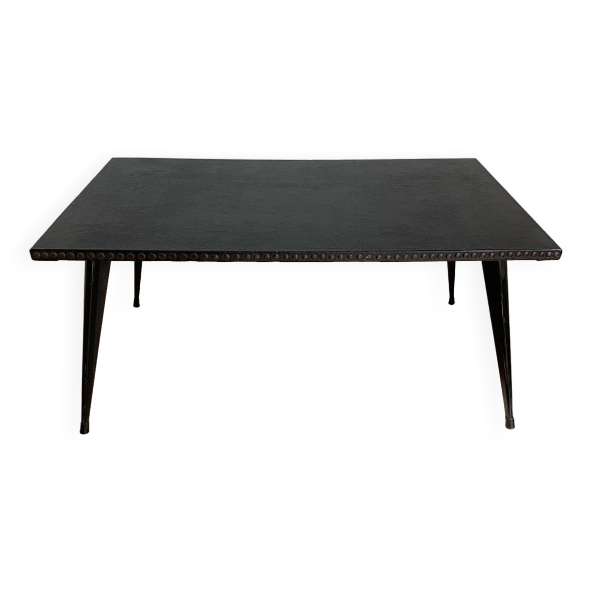 Table basse vintage métal et skai noir