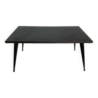 Table basse vintage métal et skai noir