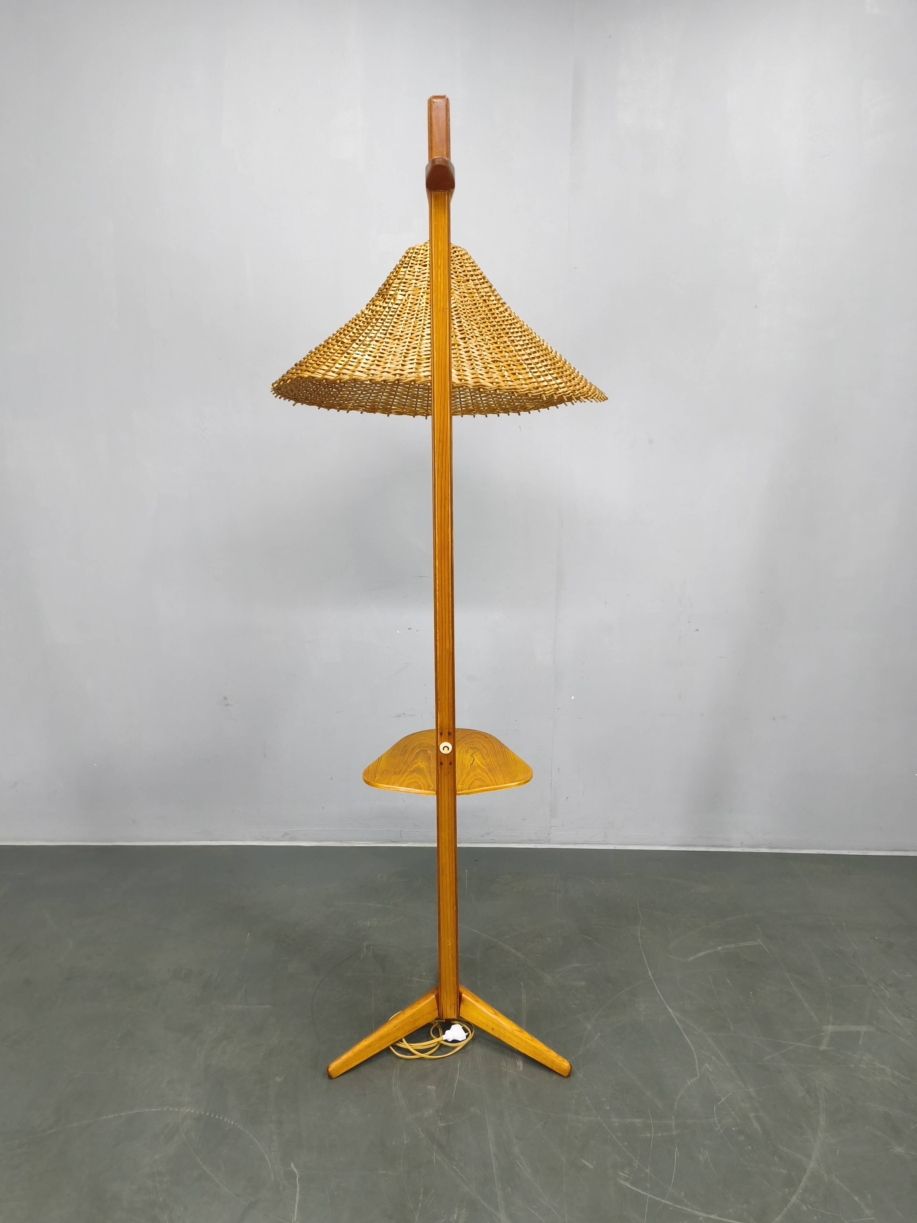 Mid-Century Floor Lamp with Rattan Shade, Czechoslovakia, 1960s