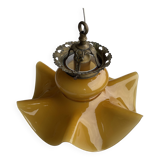 Draped tulip pendant in caramel opaline & brass – Vintage