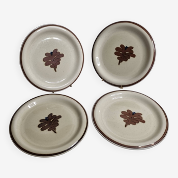 Ensemble de 4 assiettes vintage en grès émaillé décor abstrait "Thomas Germany", 26 cm