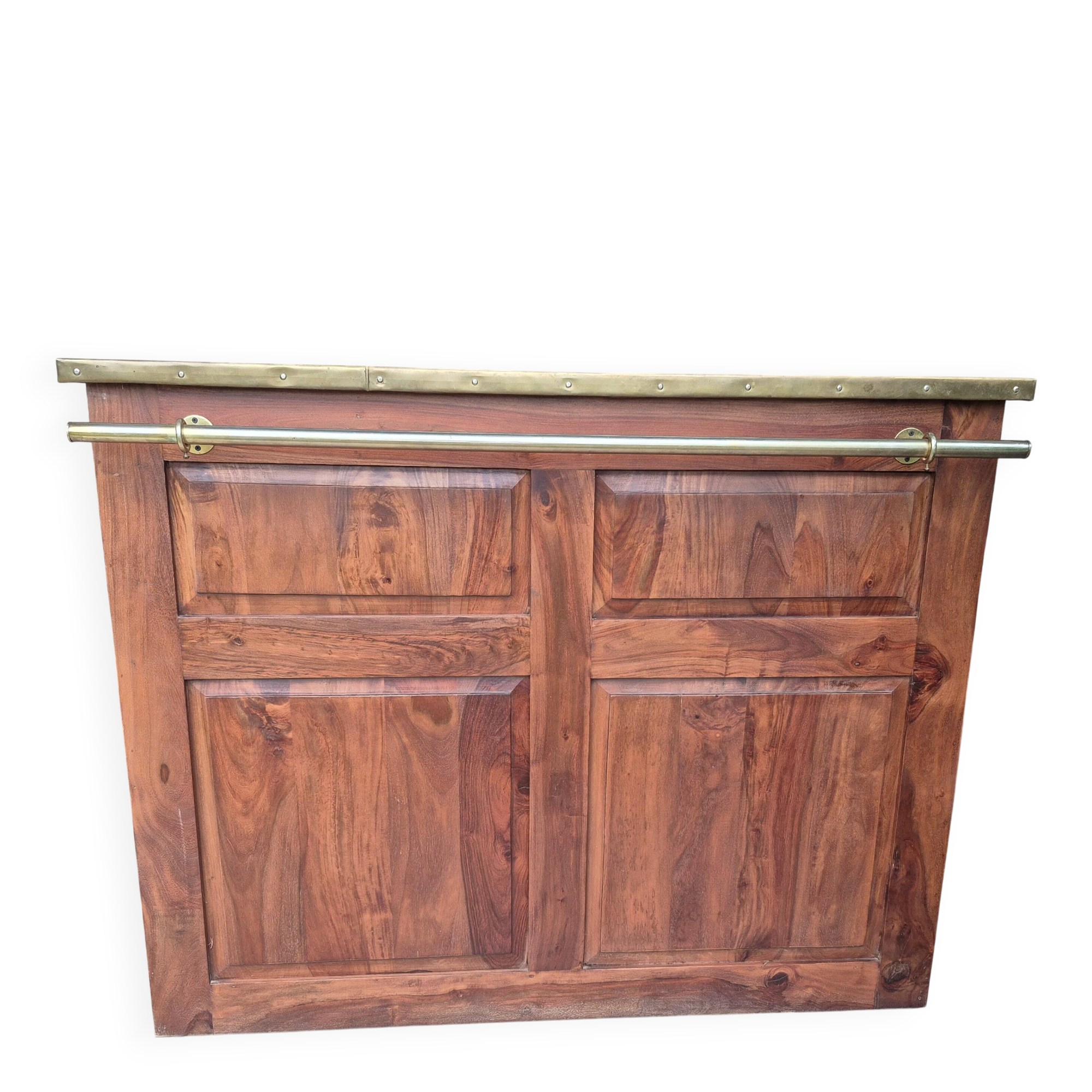 Solid teak and brass bar cabinet