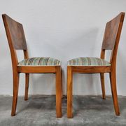 Set of six Art Deco dining chairs in walnut root veneer, 1940s.