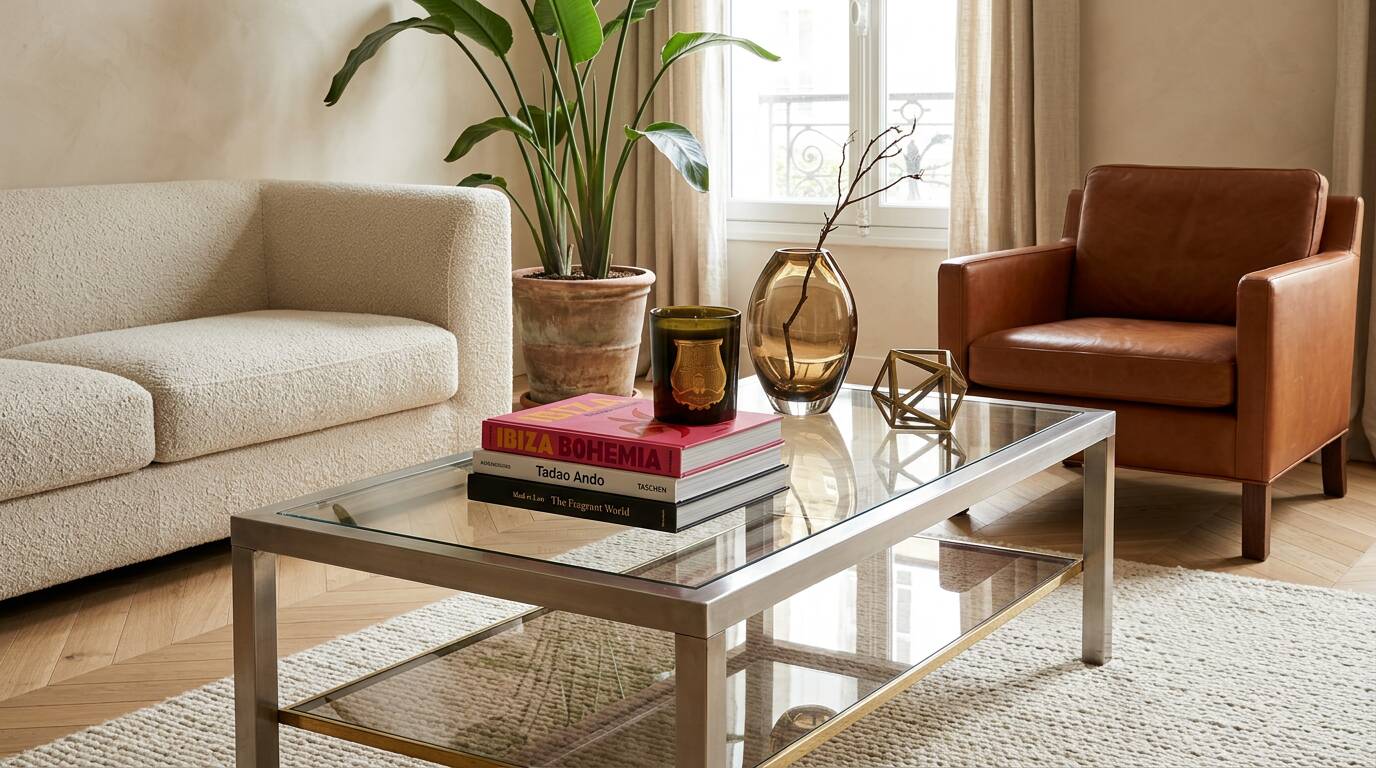 Vintage coffee table glass & chrome metal – Romeo Rega style from the 1970s