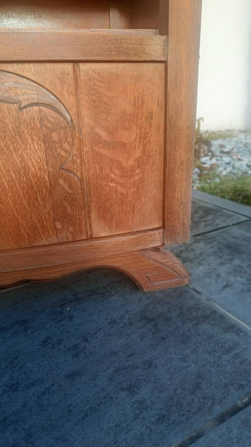 Solid oak bedside table with marble