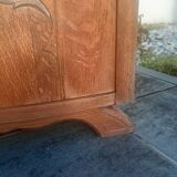 Solid oak bedside table with marble