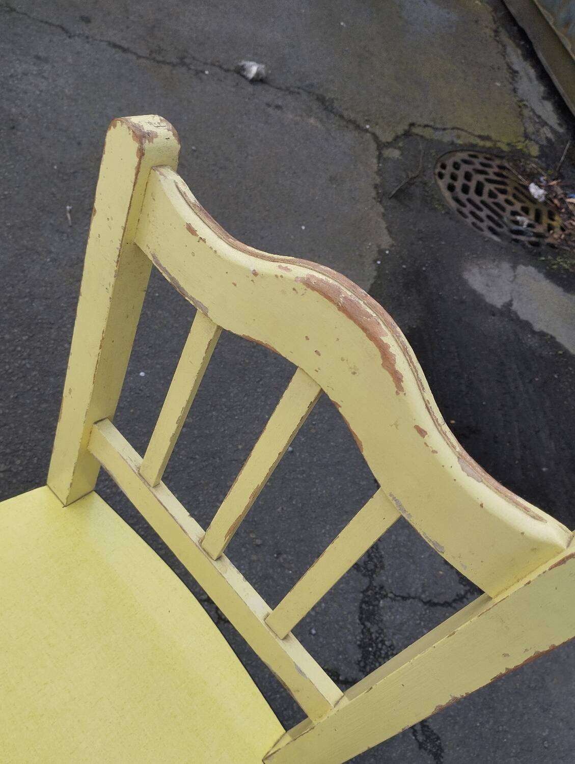 Pair of wooden and yellow formica chairs