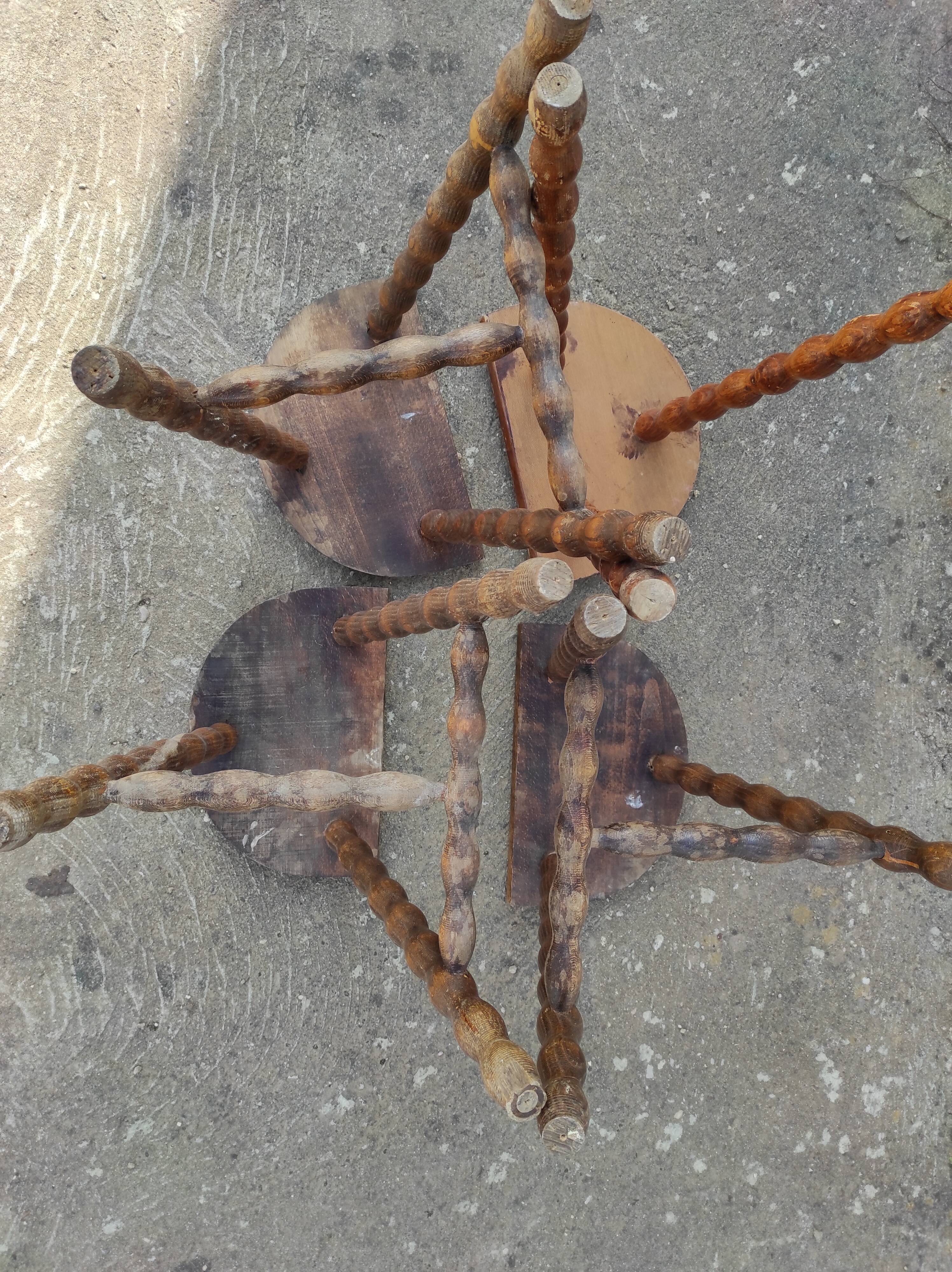Lot 4 twisted wood tripod stools