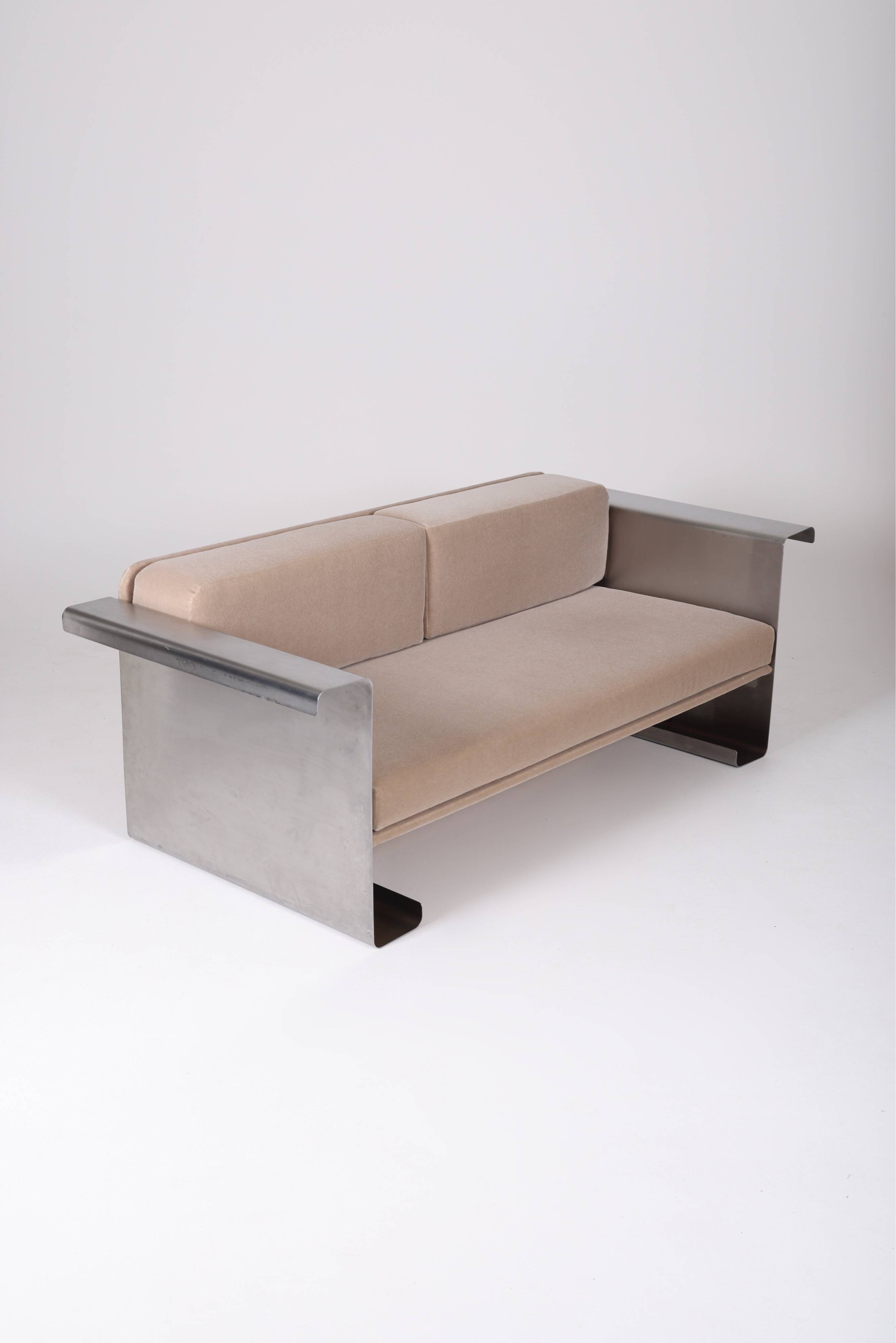 Aluminum and mohair sofa, 1970s