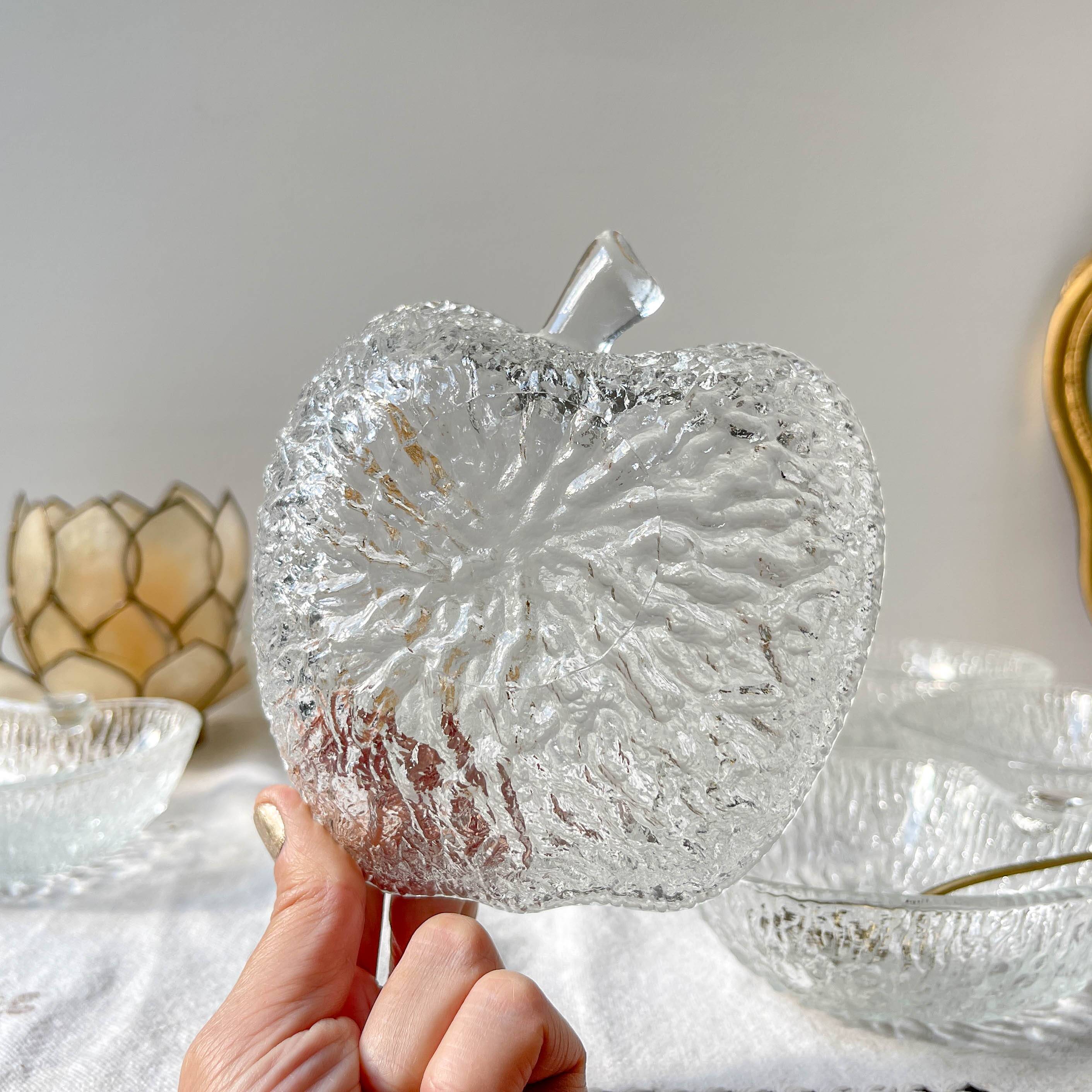 Vintage glass apple dessert set – 1 salad bowl + 5 bowls