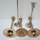 Five gold brass candlesticks and chrome brass vintage scandinavian design