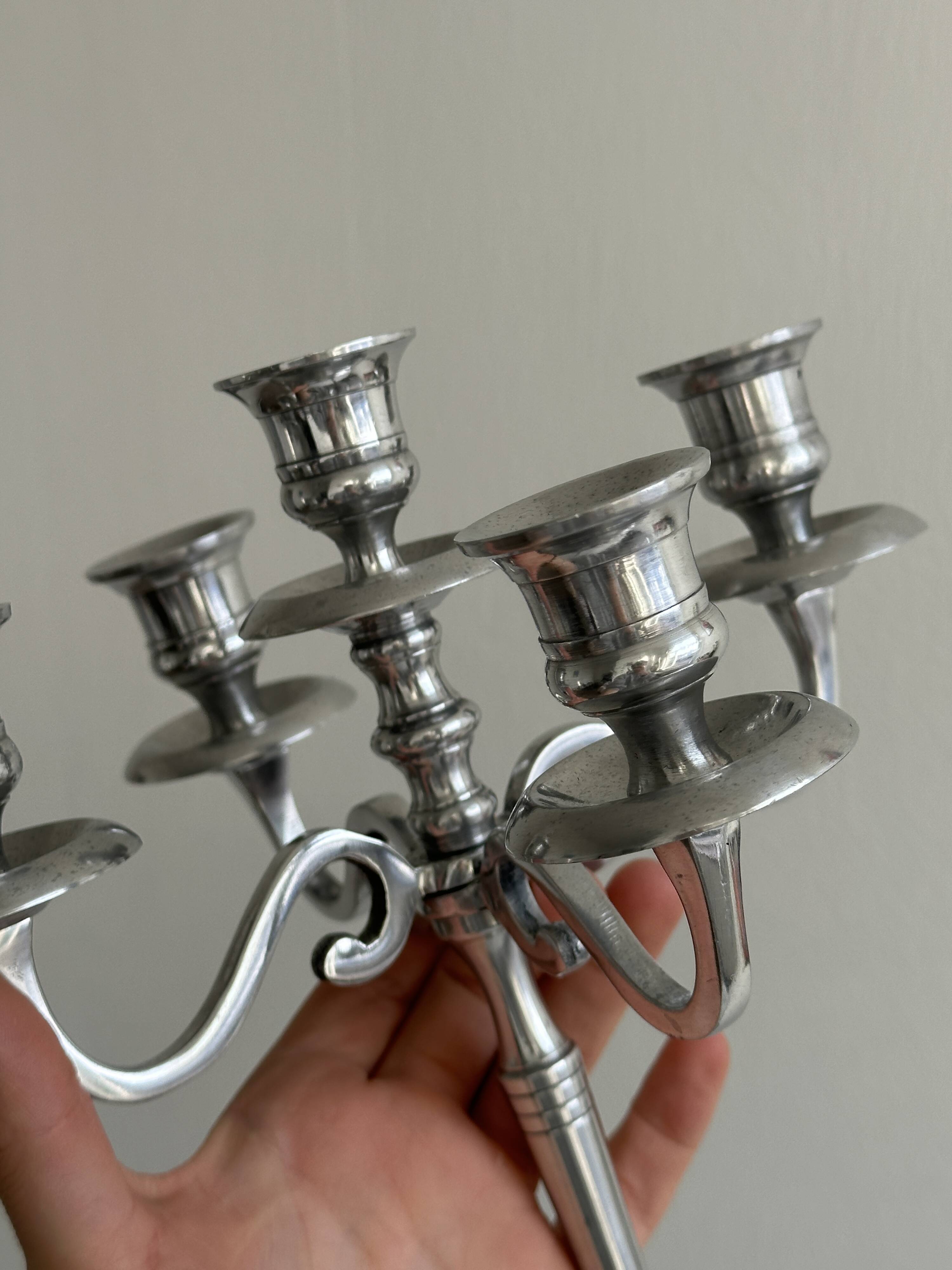 5-branch silver-plated metal candlestick