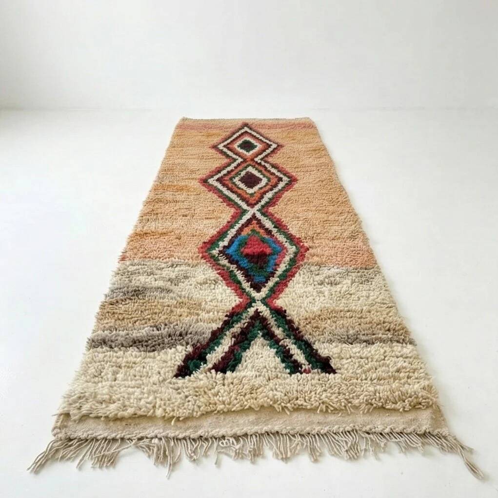 Moroccan Boujad hallway rug beige 75 x 280 cm