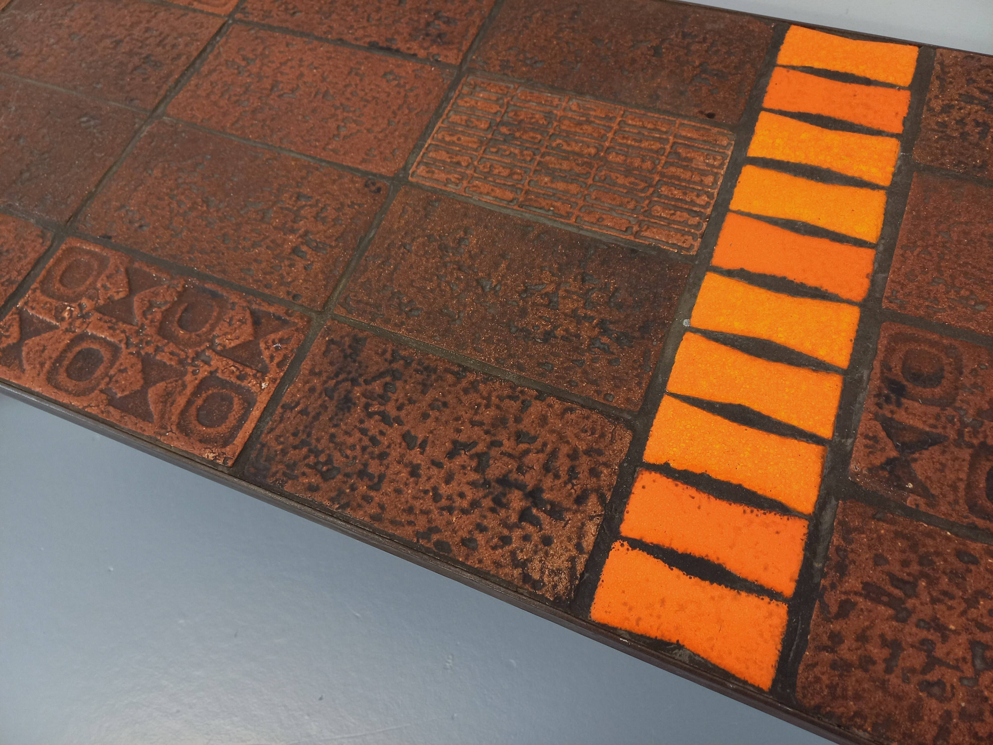 Vintage rectangular coffee table by Jean Jaffeux in steel and ceramic from the 60s