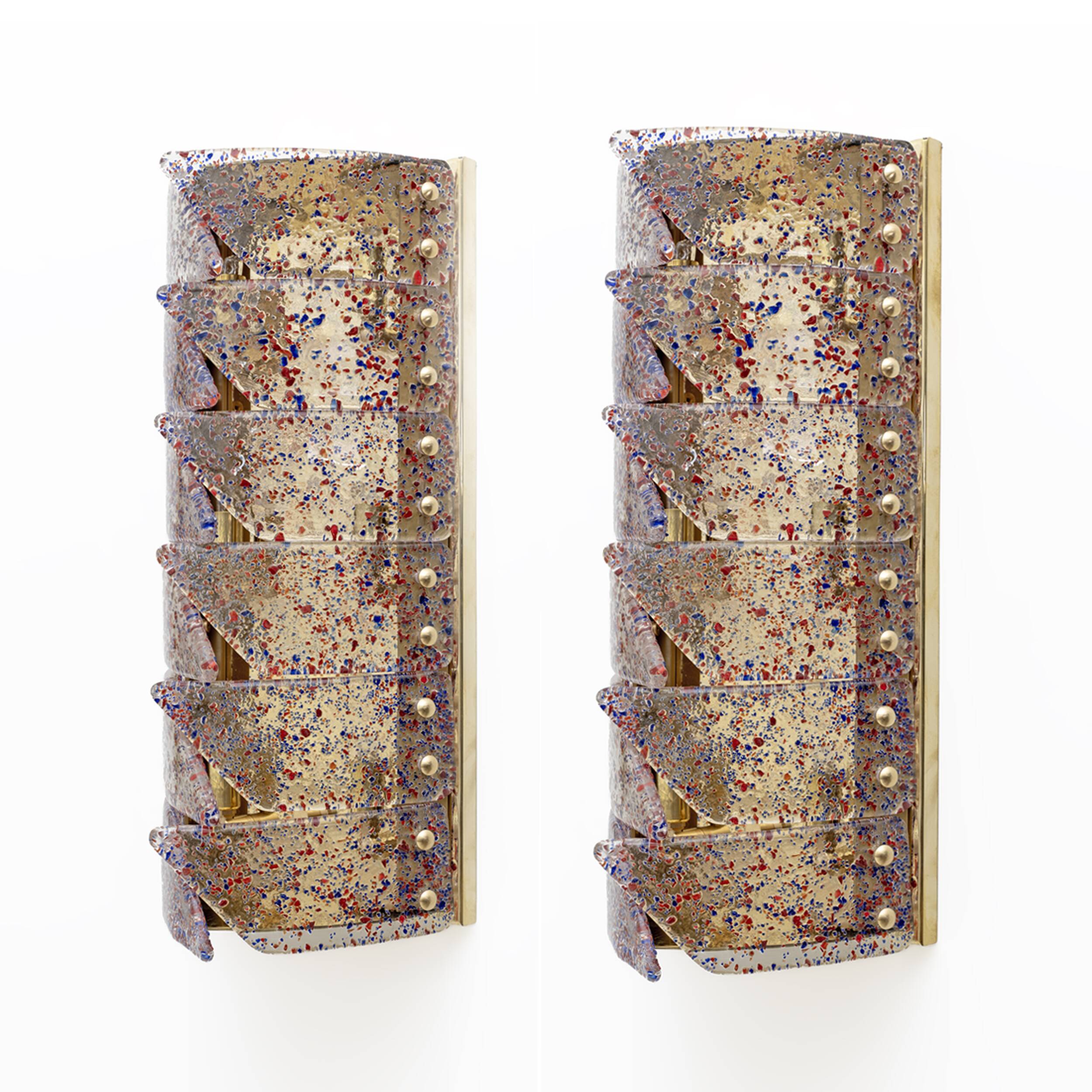 Pair of Mid-century Modern Style Italian Murano Glass and Brass Sconces