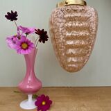 Vintage art deco globe pendant light in pink clichy glass