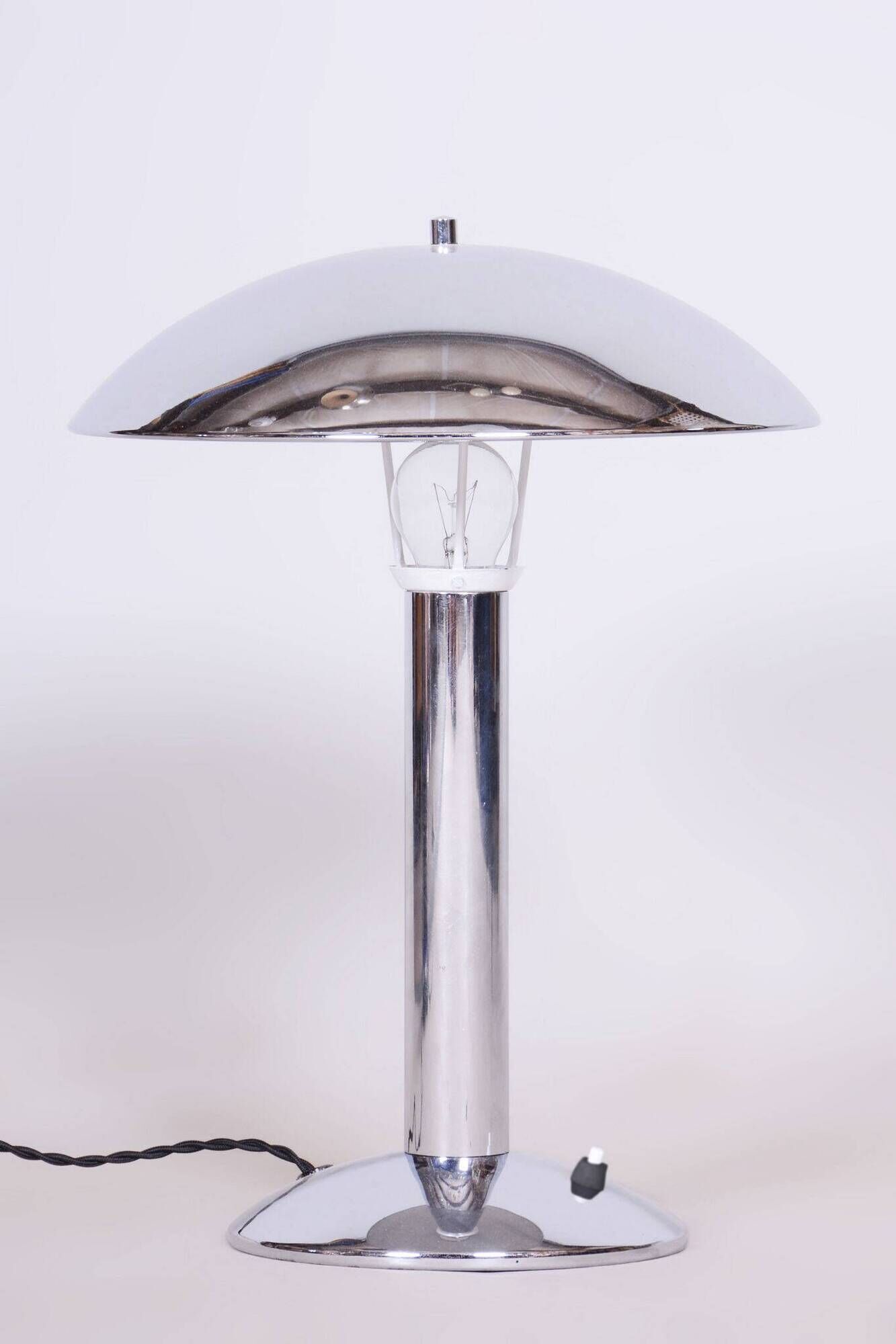 Original artdeco table lamp, chrome, functional electrification, czechia, 1930s
