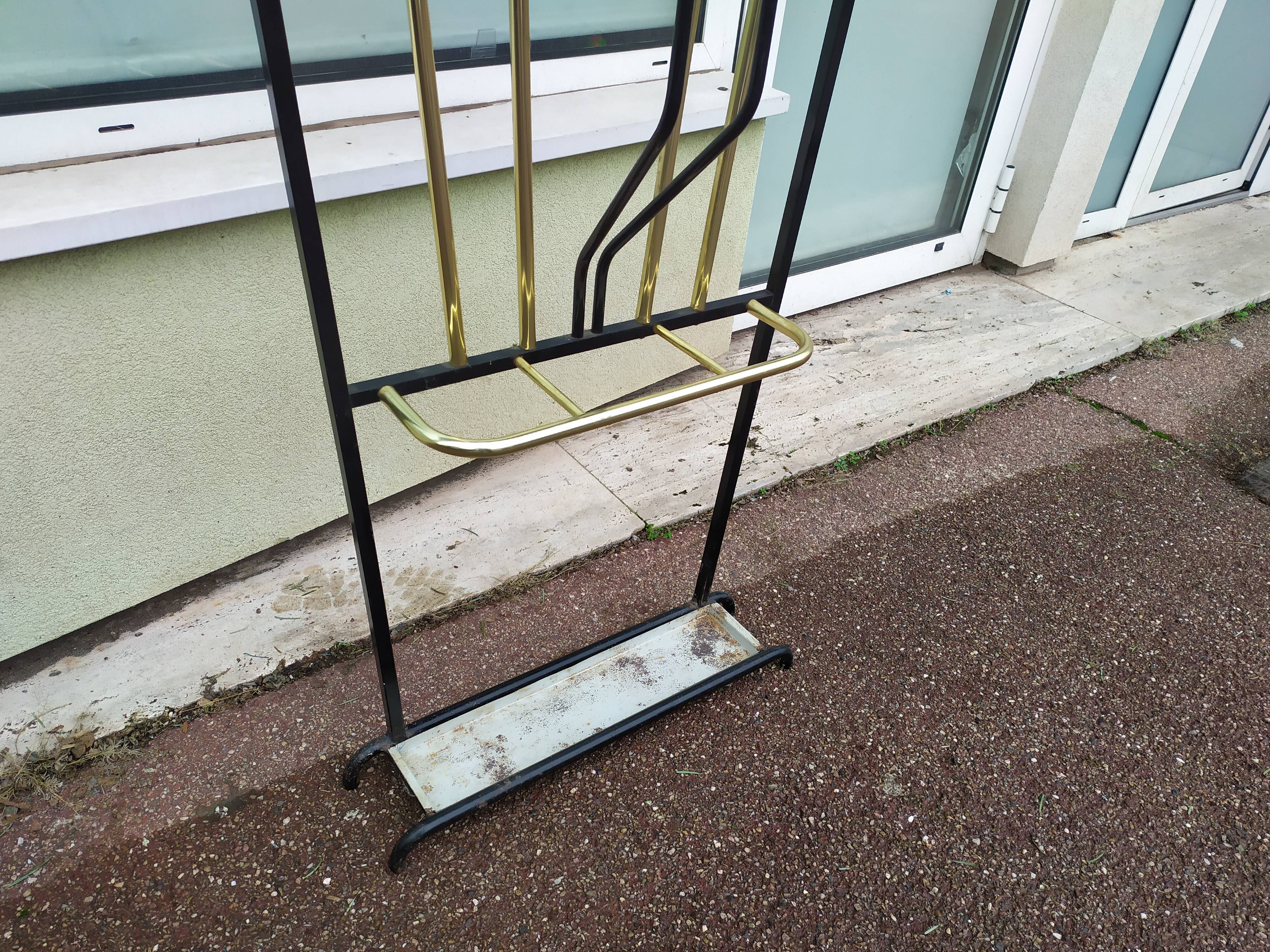 Cloakroom coat rack hat umbrella metal and vintage brass