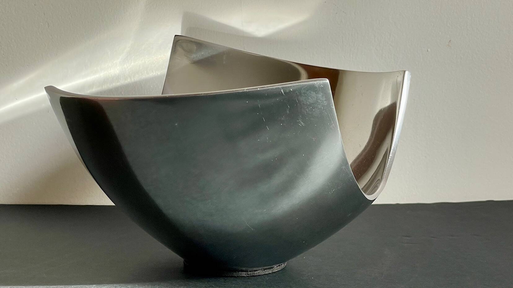 Vintage polished metal fruit bowl