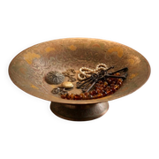 Cup on Pedestal / Vintage Bowl in Chiseled Brass — Peacock Pattern
