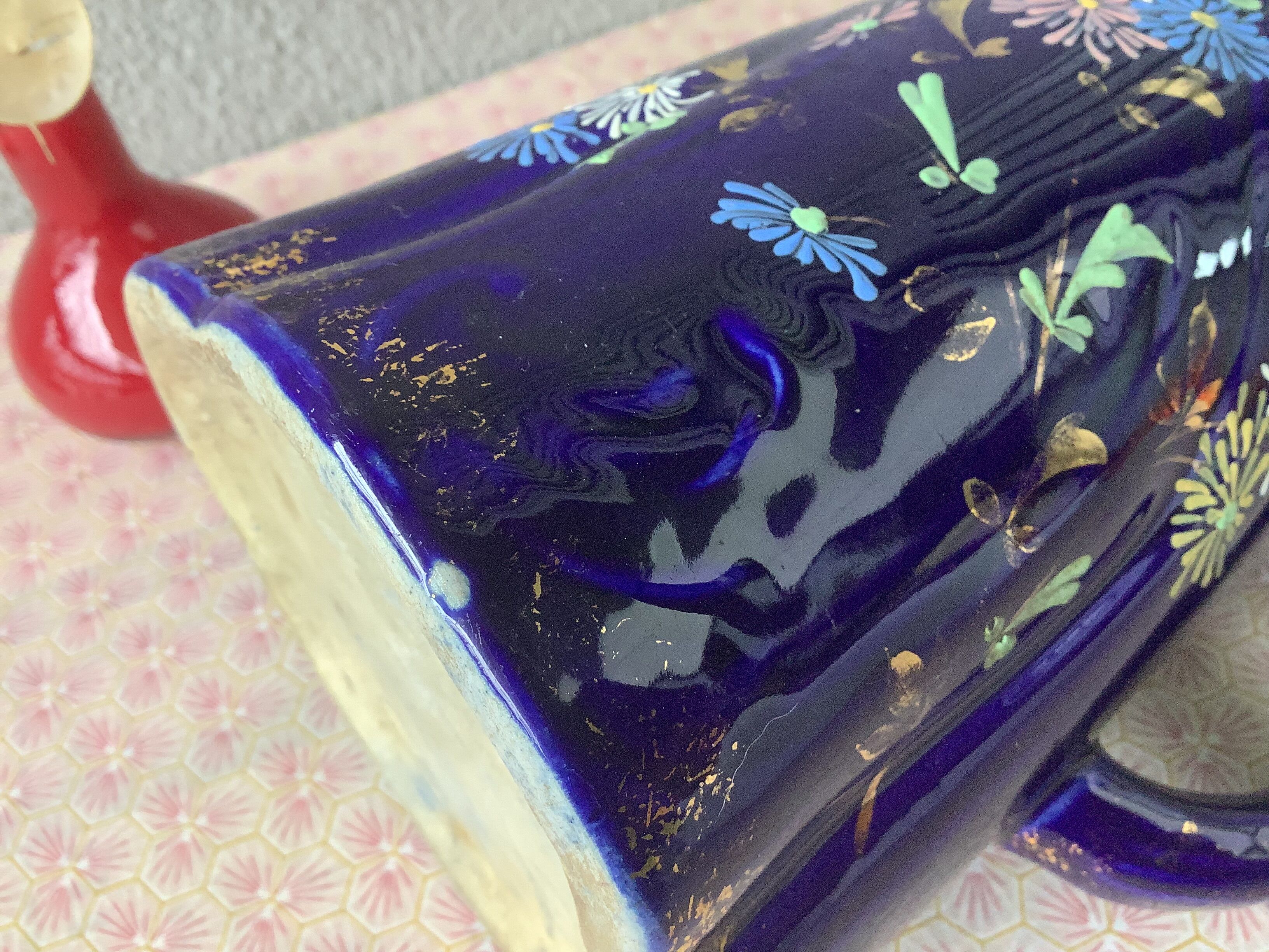 Cobalt blue pitcher Napoleon III enamelled decoration