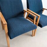 2 blue fabric armchairs, 1970s
