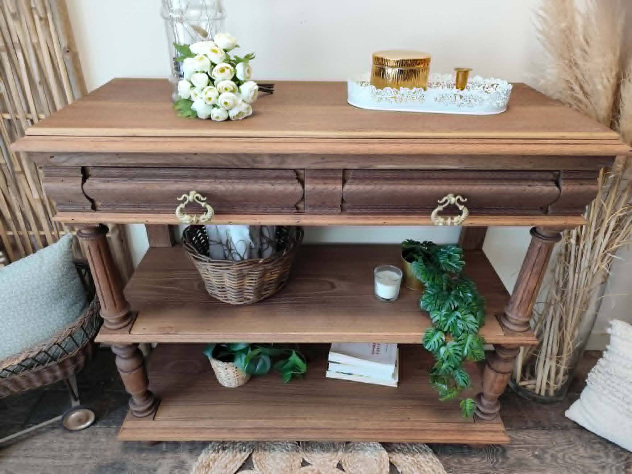 Console desserte meuble d'appoint en chêne massif