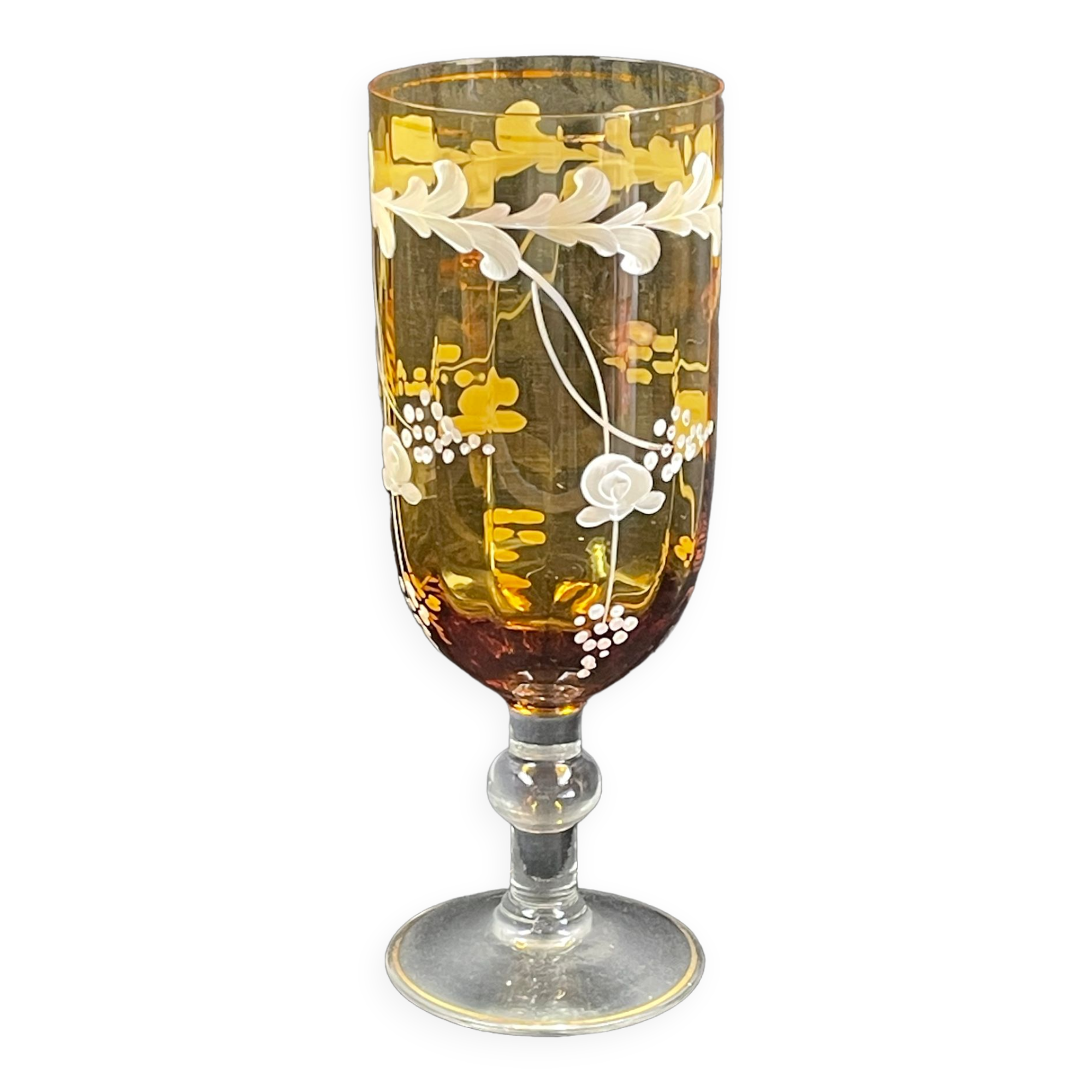 Vase in the shape of glass on shower stand, glazed painted glass 22.5 cm