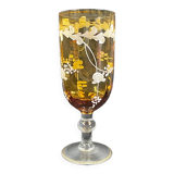 Vase in the shape of glass on shower stand, glazed painted glass 22.5 cm